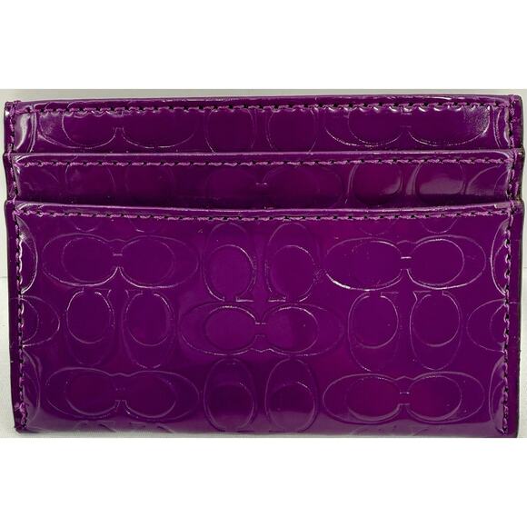 Coach Wallet Card Case Purple Patent Leather Glossy Embossed NWT - Picture 1 of 6